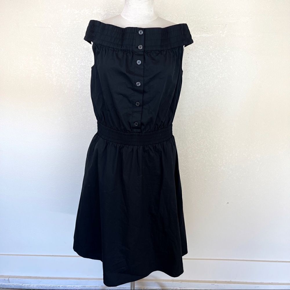 Donna Karan New York Black Cotton Midi Off Shoulder Dress Large